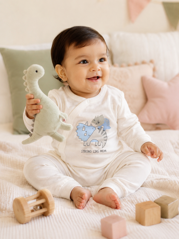 100% Cotton Dinosaur Baby Sleepsuit- Strong Like Mom