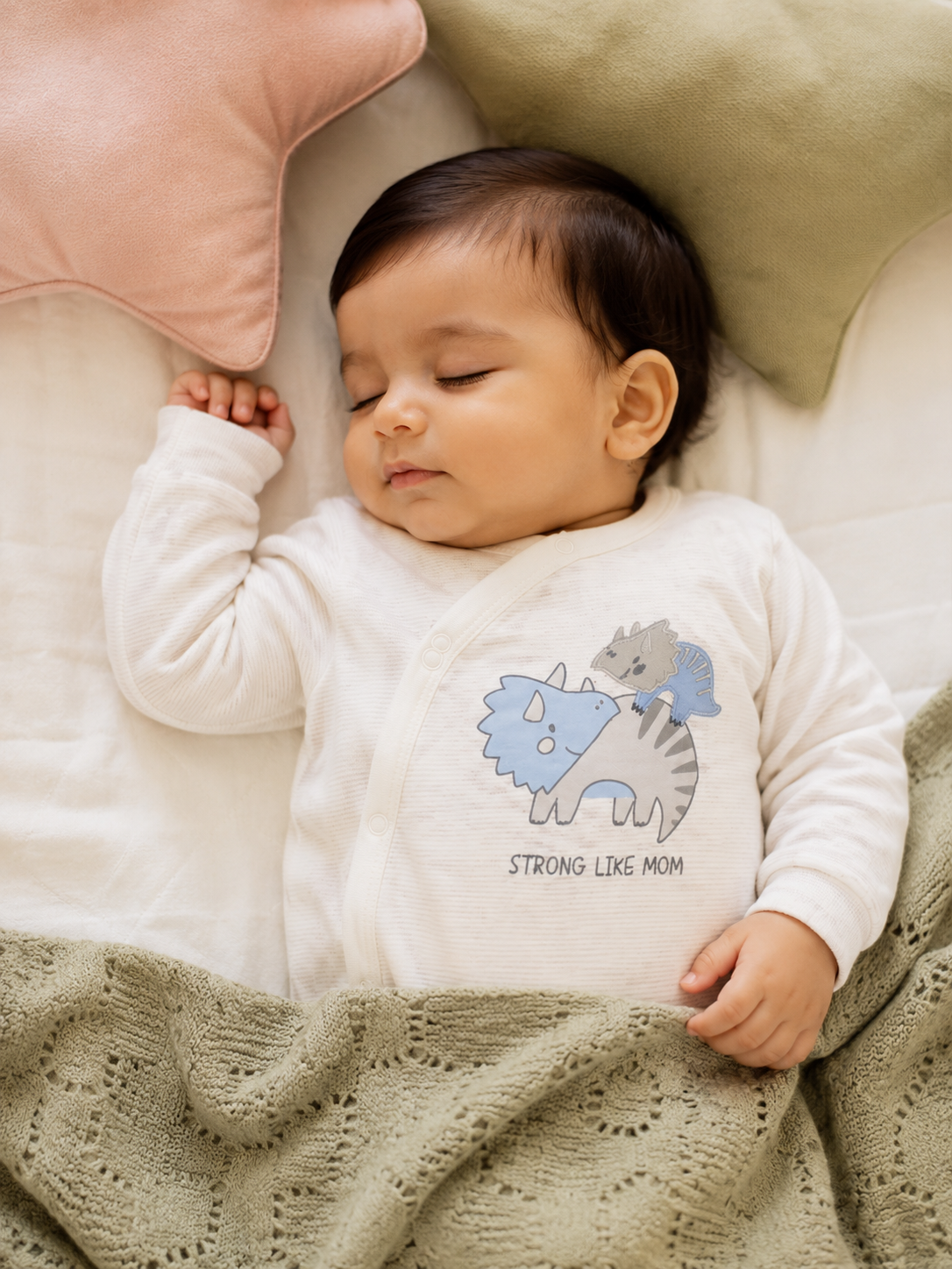 100% Cotton Dinosaur Baby Sleepsuit- Strong Like Mom