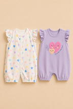 100% Cotton Flutter Hearts Baby Romper Set (Pack of 2)