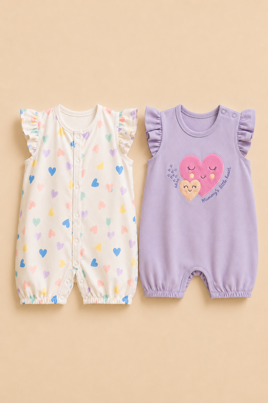 100% Cotton Flutter Hearts Baby Romper Set (Pack of 2)