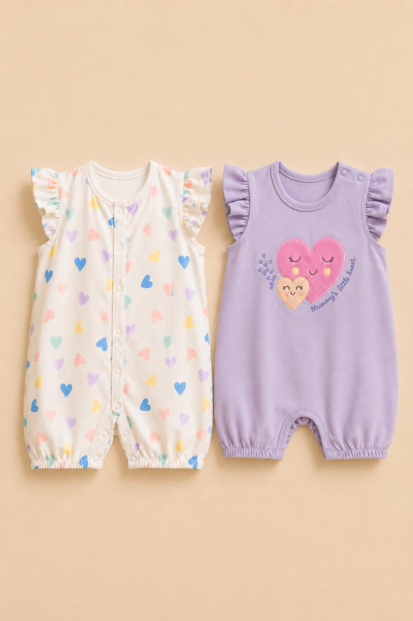100% Cotton Flutter Hearts Baby Romper Set (Pack of 2)