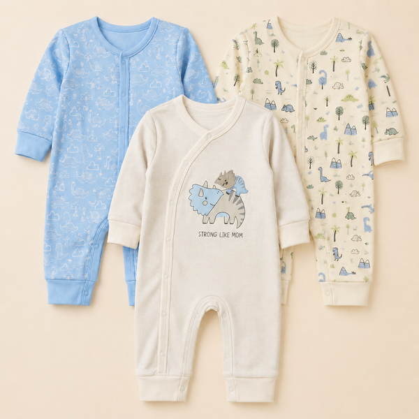 100% Cotton Dino Baby Romper Set (Pack of 3)