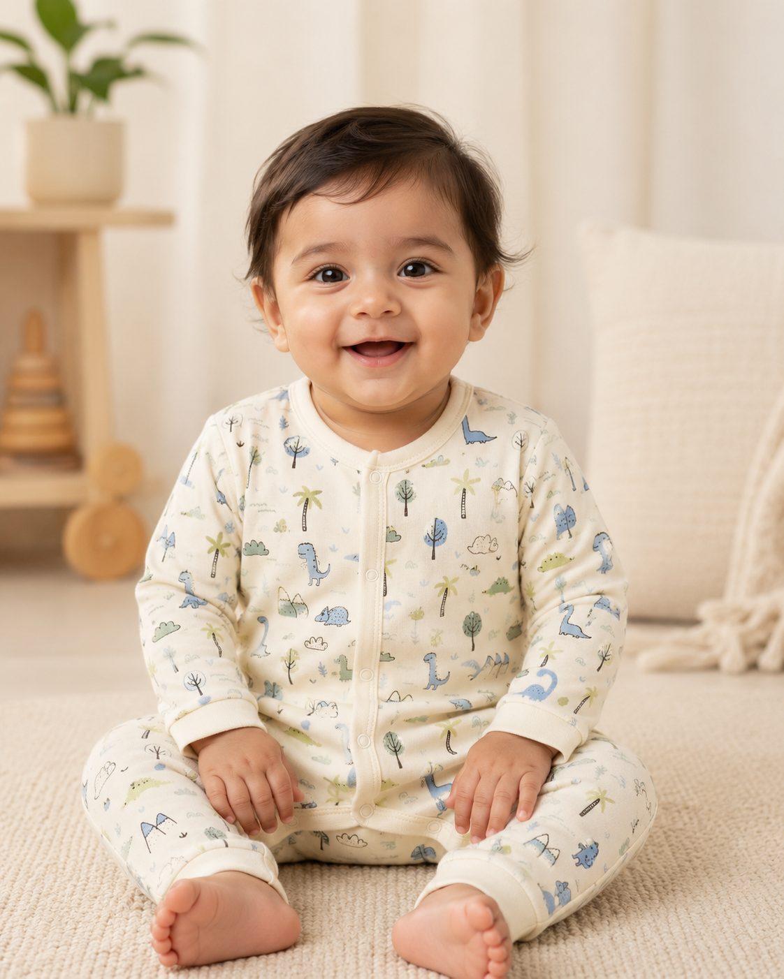 100% Cotton Dino Baby Romper Set (Pack of 3)
