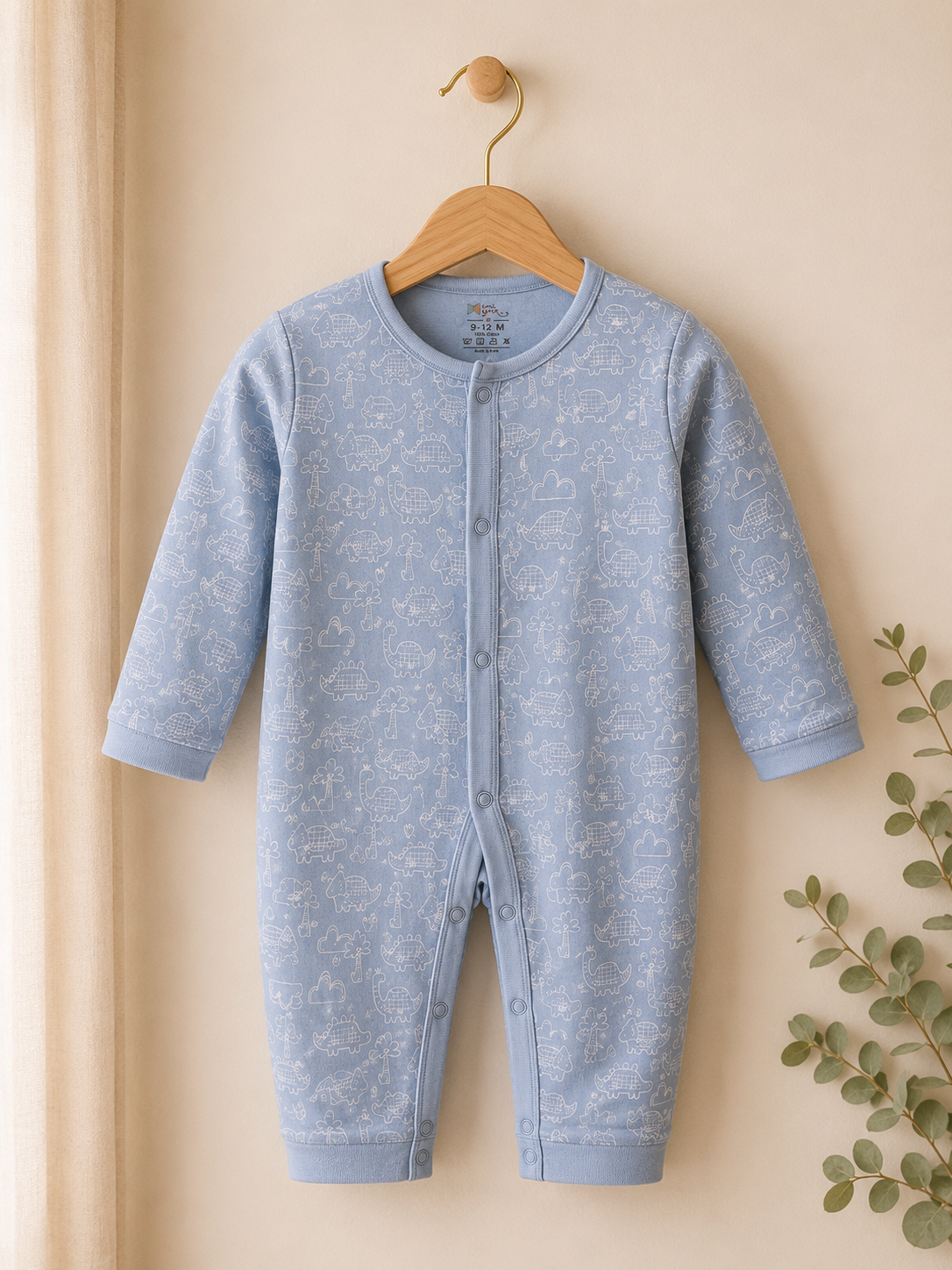 100% Cotton Blue Dino Baby Romper
