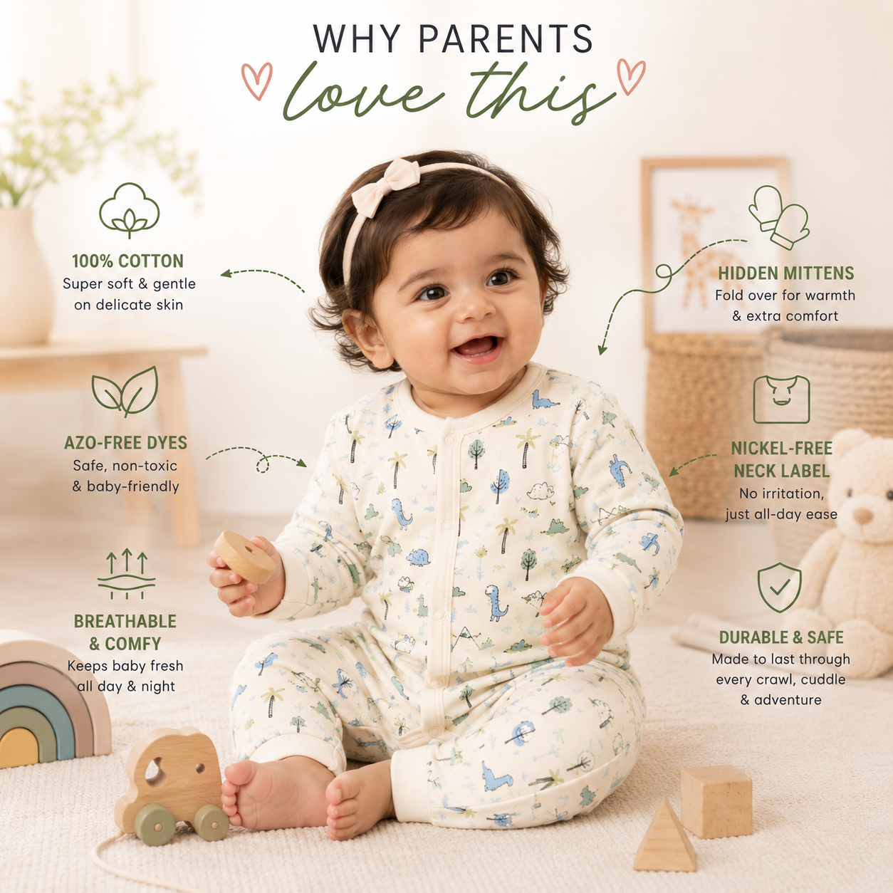 100% Cotton Dino Baby Romper