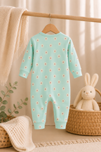 100% Cotton Seafoam Green Floral Print Baby Girl Sleepsuit