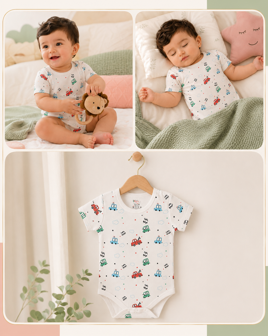 100% Cotton Car Print Footed Sleepsuit