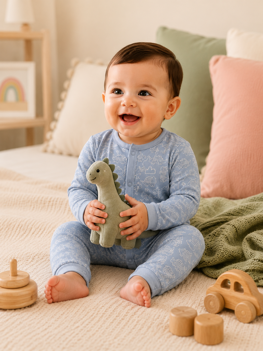 100% Cotton Blue Dino Baby Romper