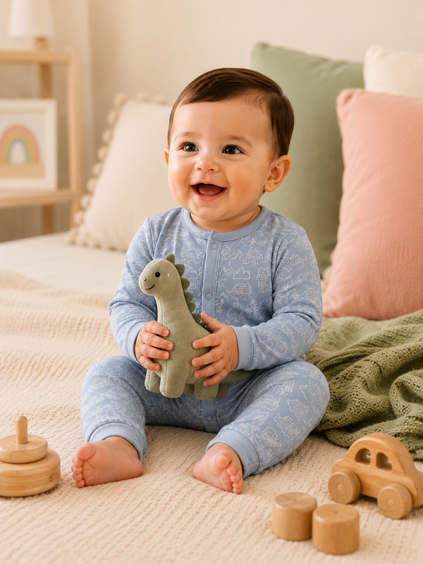 100% Cotton Blue Dino Baby Romper