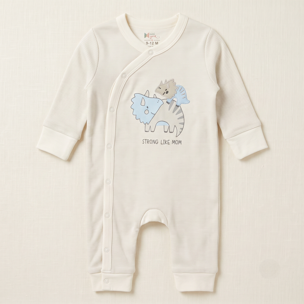 100% Cotton Dinosaur Baby Sleepsuit- Strong Like Mom