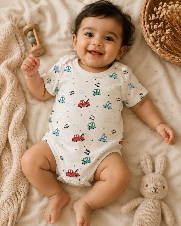 100% Cotton Car Print Footed Sleepsuit
