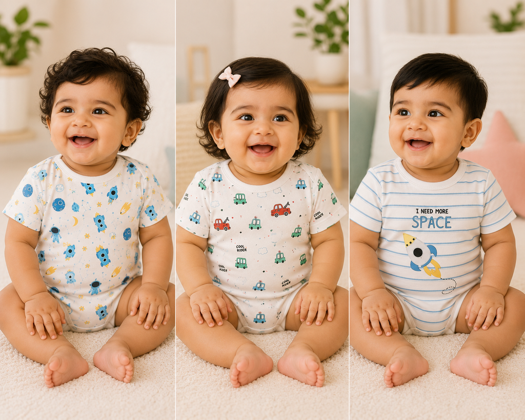 100% Cotton Space and Safari Baby Onesie Set (Pack of 3)